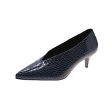 Pointy V-neck Patent-leather Single Women Shoes High Heels Spring Versatile Retro Chunky Single Shoes Zapatos De Mujer Black