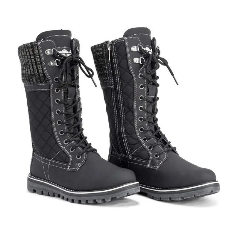 Waterproof women's winter boots with faux fur thermal Women Boots Mid-calf Wedge High Heel Platform Lace Up Zip Ladies Pumps Fem
