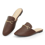 Mules for Woman  Pointed Toe Buckle Flats Comfortable Slip on Loafers Flat Mule Flats Shoes Backless Loafers