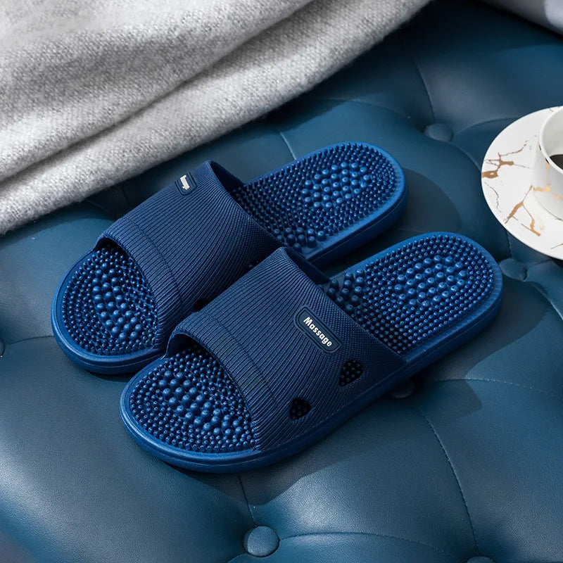 Women Men Foot Massage Slippers Home Bathroom Anti-slip Slides Soft Casual Flats Couples Home Relief Feet Health Care Shoes