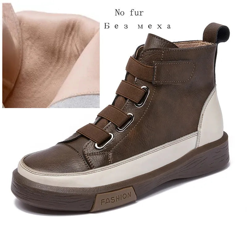 DIMANYU Women Winter Shoes Boots Flat Genuine Leather Retro Front Tie British Style Ladies Boots Trend Girl Student