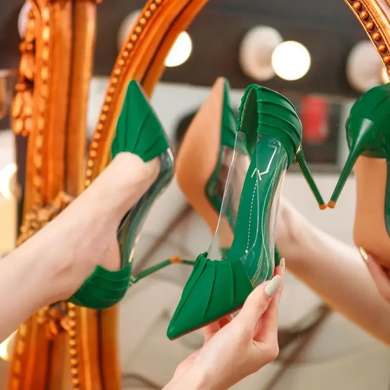 On Heeled Shoes for Women Black Transparent Thin Heels Pumps Pointed Toe High Apricot Woman Footwear Quality with Comfortable