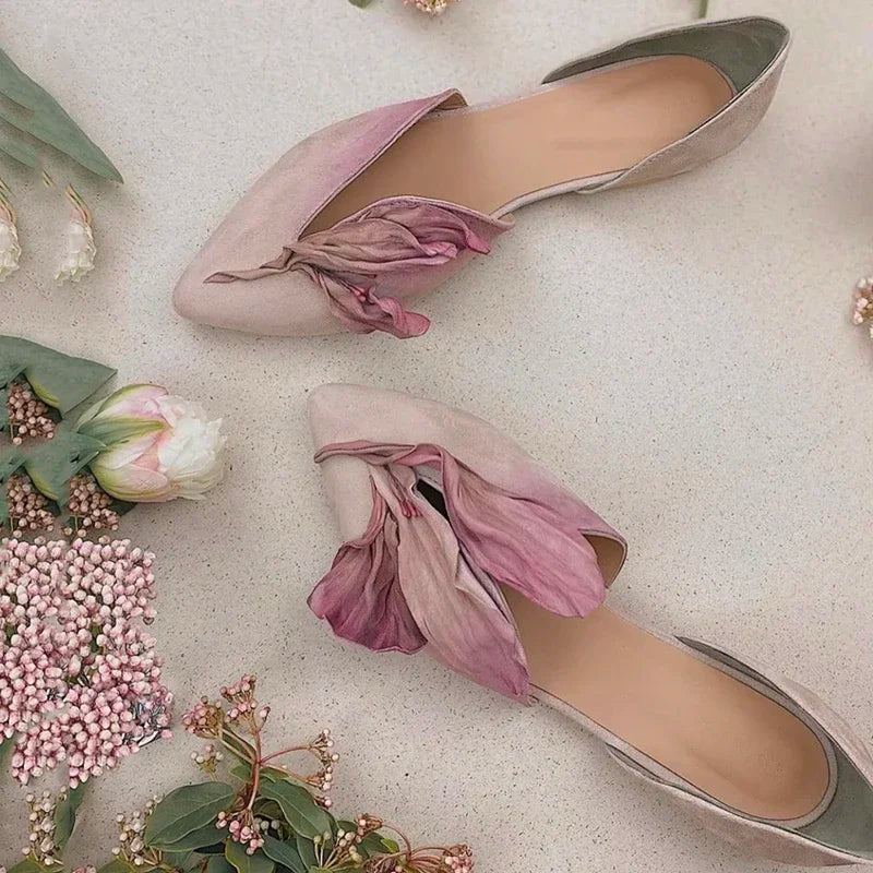 Super Nice Shoes Women's 2021 New Summer Niche Design Sandals Aesthetic Petal Pointed Toe Shallow Flat Shoes Handmade Sweet