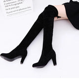 Bottes au-dessus du genou pour femmes, chaussures extensibles à talons hauts et bout pointu, grandes tailles (34 à 43), hiver 2024