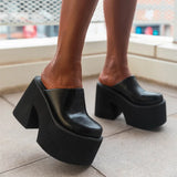 Sandals Summer 2025 New Women Slippers Baotou Platform Trend High Heels Ladies Shoes Pumps Black Soft Leather Thick Slides Mujer