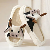 Four Seasons Universal Indoor Home Women Slippers Soft Cotton Linen Sandals Cute Cartoon Cow Linen Slippers Non-slip flip-flops