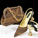 QSGFC 2024 New Designer Specials Italian Women Heels Shoes and Bag Set  Royal Green Color Comfortable With Rhinestone for Party
