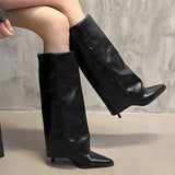Bottes hautes en cuir épais pour femmes, chaussures à talons hauts et bout pointu, bottes Chelsea tendance, nouvelles escarpins, style gladiateur de neige