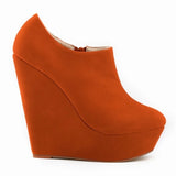 Classic Autumn Short Boots Women Star Style Solid Flock Platform Wedges Boots High Heels 14cm Female Fashion Office Boots Zipper