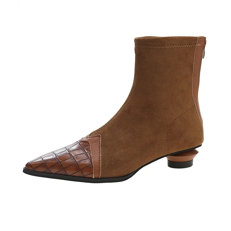 Women Ankle Boots Fashion Pointed Toe Short Booties Ladies Elegant Low Heel Shoes 2024 Spring Autumn Comfort Women's Footwear