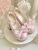 Pink Sweet Lolita Mary Janes Shoes Women Japanese Princess Kawaii High Heels Shoes Female Bow French Vintage Platform Shoes 2024