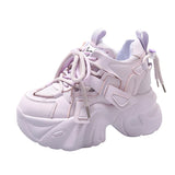 7CM Women Casual Leather Sneaker Autumn Lace up High Platform Shoes Thick Sole Sport Dad Shoes Woman Sneakers Chaussure Femme