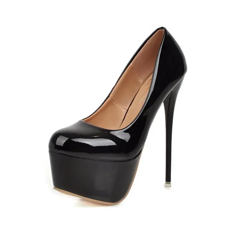 Platform Heels Women Wedding Shoes Female Sexy Thin High Heels 16cm Pumps Women Black Patent Leather Ladies Shoes Plus Size35-43