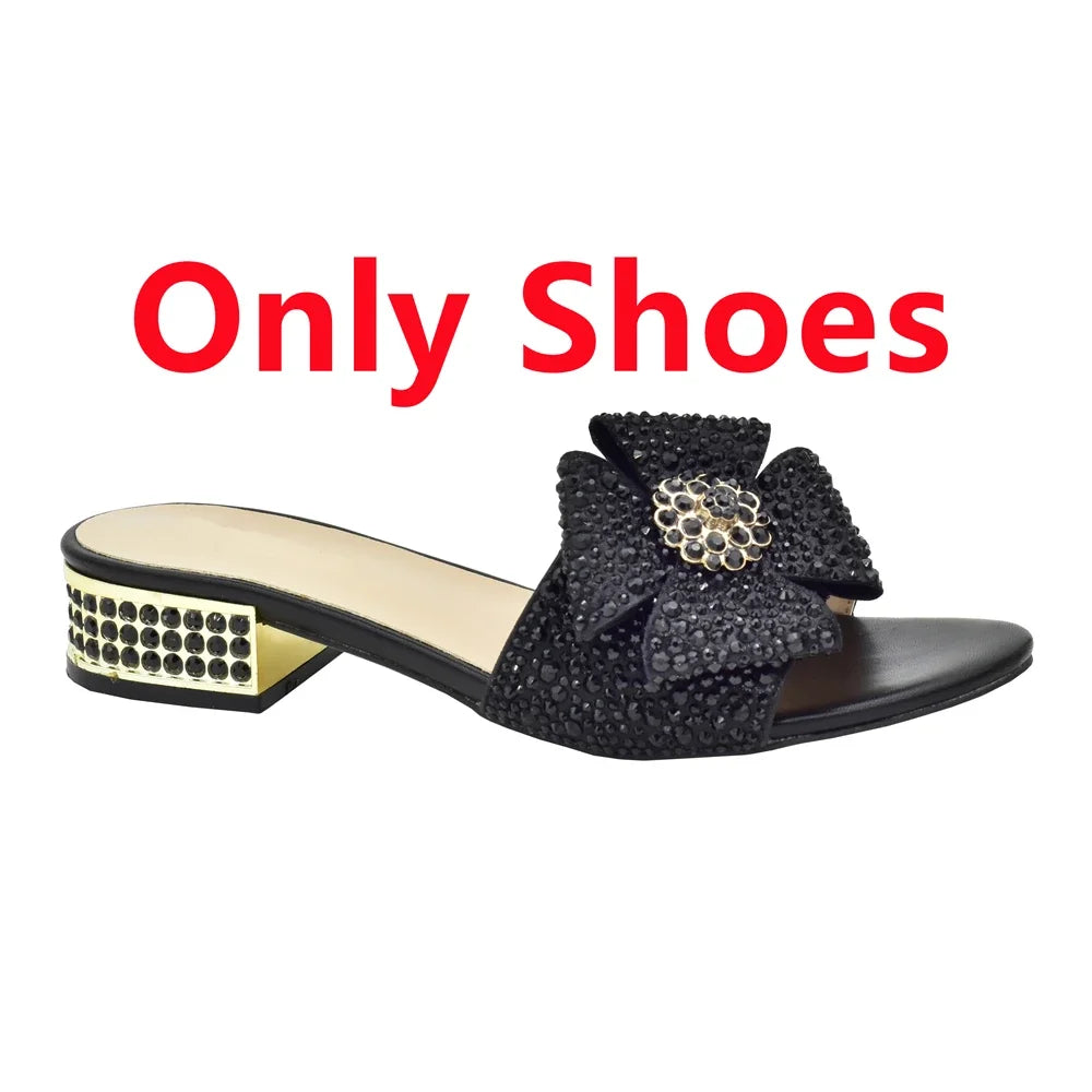 Italian Shoes and Bags Matching Set Decorated with Rhinestone Shoes for Women 2024 Designer Luxury Low Heels Slip On Party Pumps