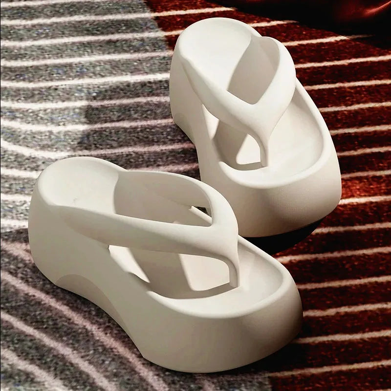 Chaussons à semelles épaisses de 7,0 cm, hauteur surélevée, pour femmes, à porter à l'extérieur, pour l'été 2024, pour la maison, la plage