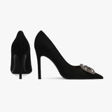 2024 Women's Summer New Luxury Crystal Square Buckle Design Sexy Pointed Stilettos Elegant Banquet Dress Party Shoes Plus Size