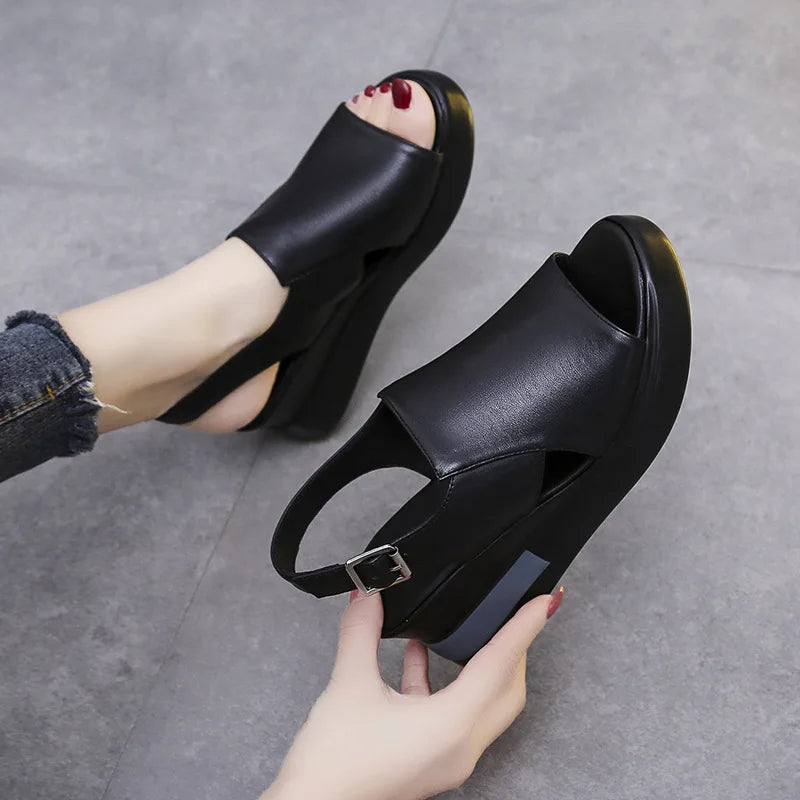 Comfortable Fashion Muffin Thick Bottom Slope Heel Women's Sandals Back Empty Snap Sandals Large Size Light Sandals 2023