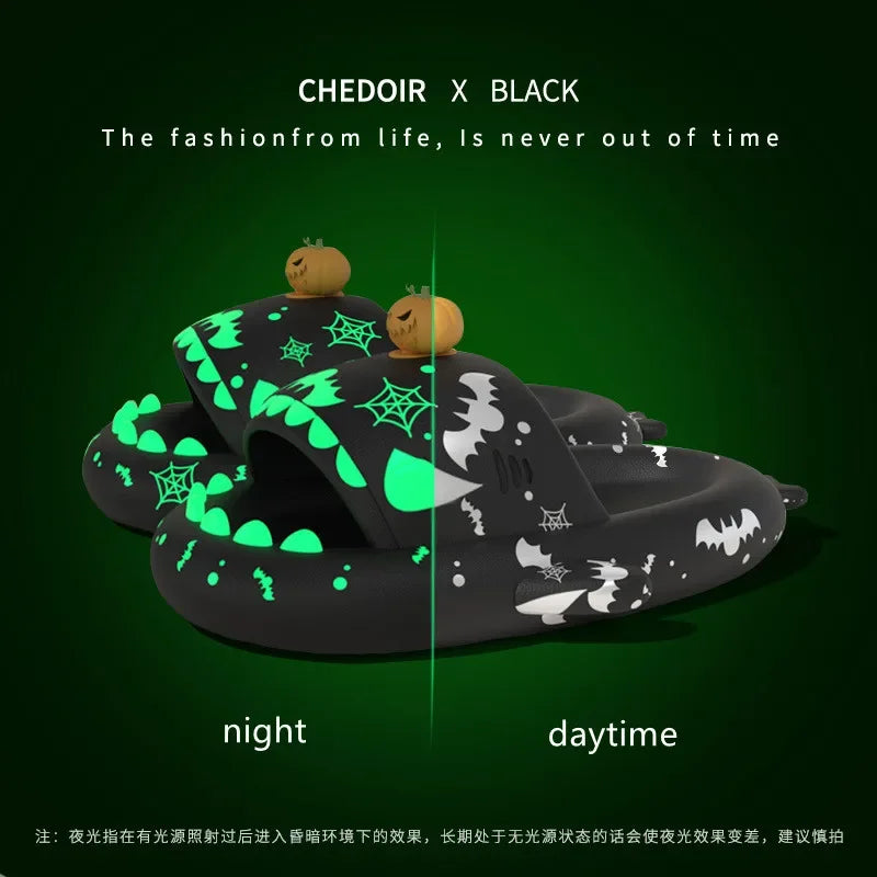 Christmas Halloween Shark Slippers Men's Women‘s Dark Flip-Flops Couples Festival Slides Adults Shoes