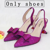 Venus Chan Bridal High Heels for Women 2023 Pointed Toe With Bows Gold Color Rhinestone  Elegant Party Wedding Shoe and Bag Set
