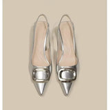 Chaussures à bride arrière pour femmes, tendance printemps 2024, nouvelles sandales à talons hauts élégantes à bout pointu et talon moyen