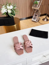 Summer Women's Slippers Genuine Leather Square Toe Open Toe Flat Bottom Fashion Party Shoes Plus Size 34-44 Outdoor Beach Shoes