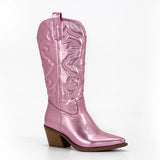 Bottes Western Cowgirl Vintage Automne Hiver Neuves à Talons Épais Bottes de Cowboy Mi-Mollet Femme Chaussures Décontractées Pour Femme