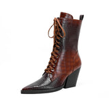 Kaky's New Pointy Lace up High Heel Large Women's Boots Short Boots Western Boots