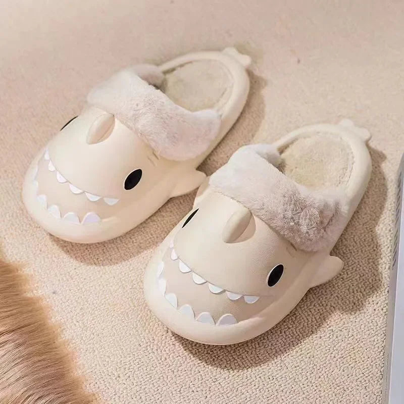 Winter-Haifisch-Hausschuhe, Paar, herausnehmbares Futter, warm, süße Damen-Haifisch-Slides, Plüsch-Baumwoll-Flip-Flops, Herren, Indoor-Baumwoll-Flachschuhe