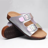 Kidmi Women Clogs Slippers Summer Clogs Flat Sandals Cork Mules Beach Slides With Double Buckle 2024 Outdoor Women Flat Sandals