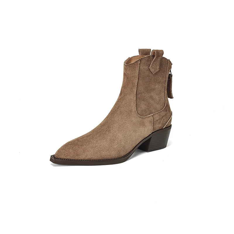 2024 Winter Classic Chelsea Boots for Woman Cow Suede Pointy Toe Wedge Heel Ankle Boots Simple Comfortable Cowboy Boots Female