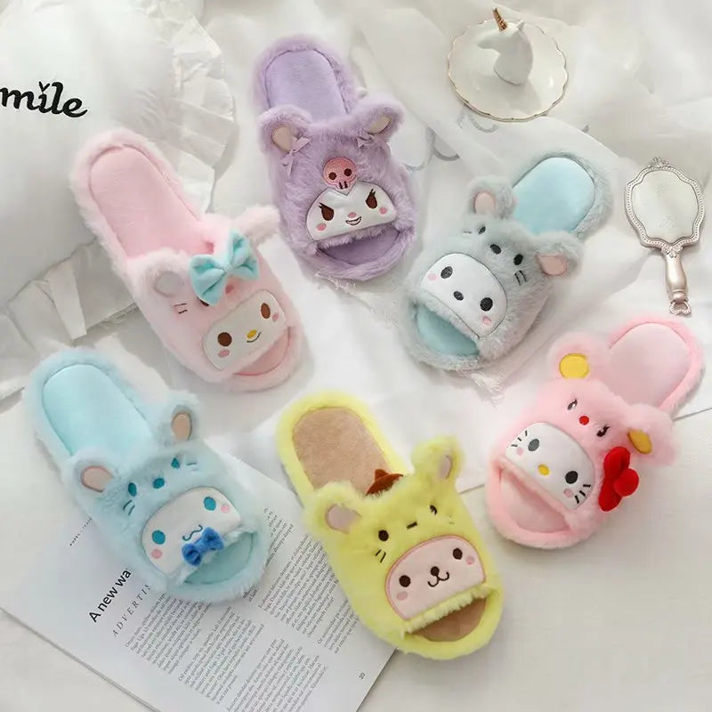 Girl Peep Toe Slippers Indoor Home Shoes Flat Non-slip Female Slipper Women Japanese Anime Purple Kuromied Shoes Gifts Girl Pink