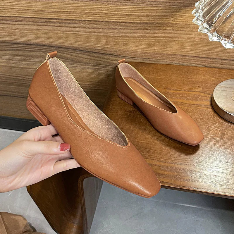 Woman Spring Casual Square Toe Low Soft Soled Lolita Flats Ballerina Red Female Elegant French Retro Buckle Mary Janes