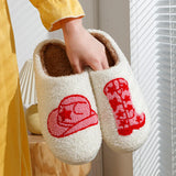 Women's Home Slippers Cowgirl Boot Hat Fluffy Country Nashville Slides Comfortable Comfy Cowboy Style Houseshoes Winter Shoes