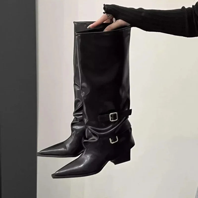2024 New High-heeled Women Boots Pointed Toe Long Boots for Women Sexy Punk Gothic Boots Paris European and American Female