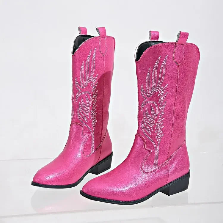 2023 Winter New Fashion Western Cowboy Boots Women Pointed Toe High Heel Shoes Ladies Embroidery Chelsea Boots Zapatos Mujer