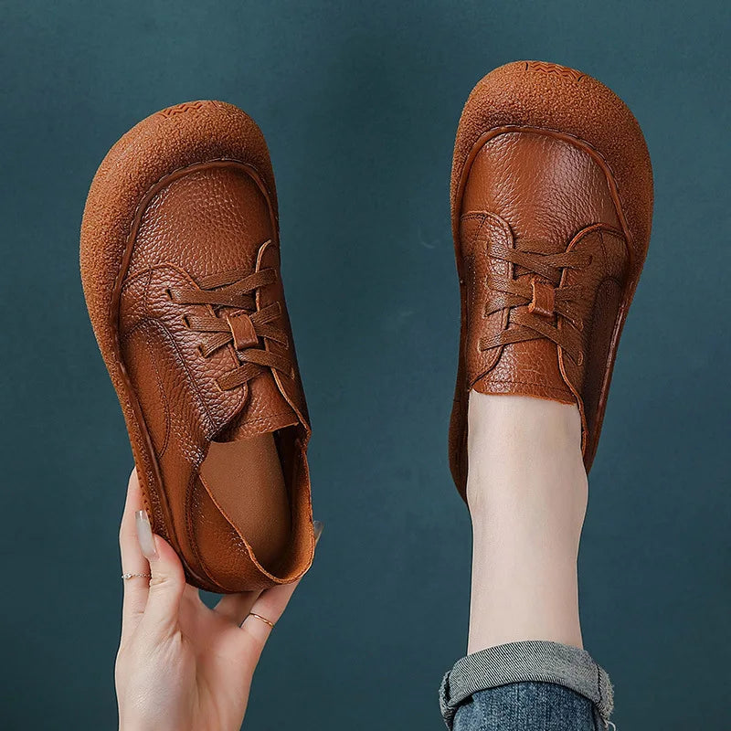 Retro oxford sneaker woman cow leather shoes for women 2025 vintage lace up leather sport shoes soft flat moccasins