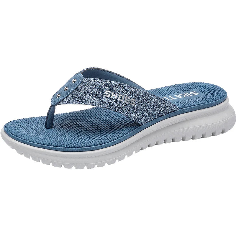 SIKETU Brand Summer Fashion Simple Flip Flops Women Wedge Clip Toe Shoes Leisure Slides Blue Lightweight Comfortable Waterproof