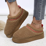 New ethnic style lace hairy half tray foreign trade snow cotton slippers Thick bottom outer wear winter bag head half slippers