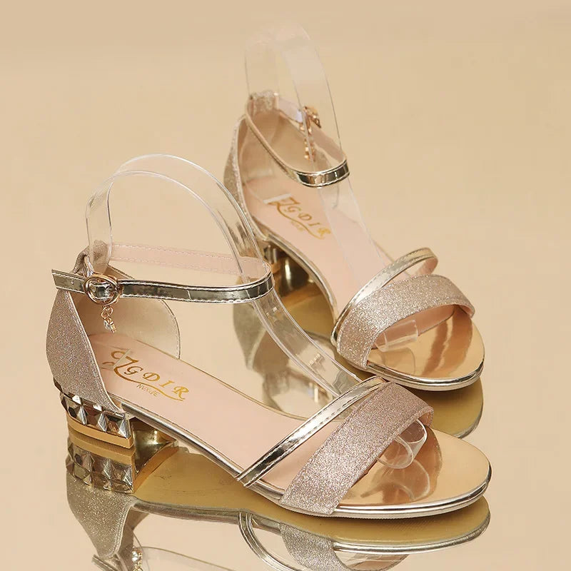 Zapatos de tacón alto plateados para mujer, calzado de fiesta dorado, de alta calidad, a la moda, para primavera y verano