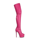 Elegant Women's High Heel Platform Over The Knee Boots Stretch Faux Leather Long Boots For Party Size 34-43
