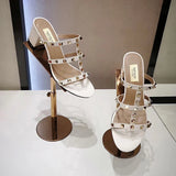 luxury women's shoes Gladiator shoes woman 2024 trend For Women's Sandals Summer Slippers Chunky Heel Leather Rivets High heels