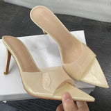 Neue Sommer-Sandalen für Damen mit hohen Absätzen, einfache, transparente Hausschuhe mit hohen Absätzen, Stiletto-Spitze, offene Hausschuhe, Pantoletten