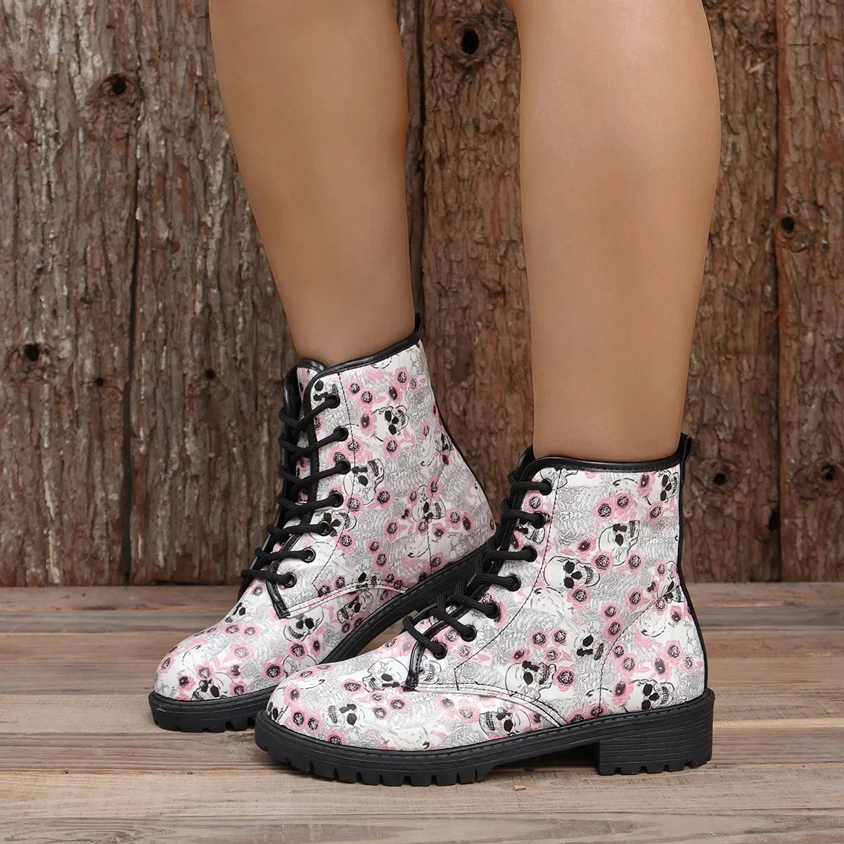 Women's Printed Short Boots Autumn/Winter New Fashion Skull Head Printed Comfortable Casual Shoes Luxury Travel Durable