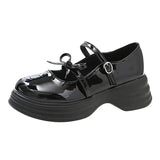 Black Chunky Platform Mary Jane Shoes for Women 2025 Spring Patent Leather Pumps Woman Thick Bottom Bowknot Lolita Shoes Ladies