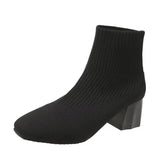Stretch  Sock Boots For Women Shoes Square Heel Yellow Knitting shoes Elastic Cottton Boots Lady Footwear