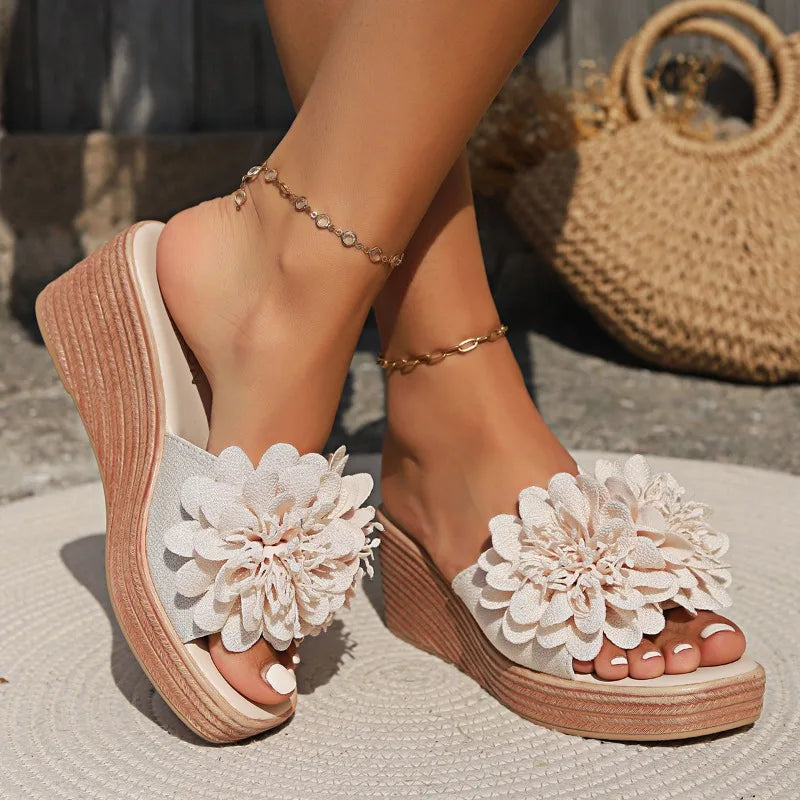Luxury Sandals Women Designers Wedges Sandals Women Slippers Summer Beach Platform Shoes Flower Women High Heel Slippers Fashion