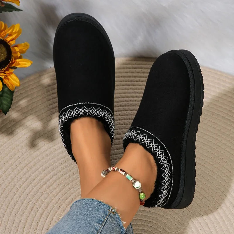 Snow Boots Women Winter New Cashmere Warm Thick Soles Without Heel-covered Hair Half Slipper Cotton Shoes Cashmere Warm Boots
