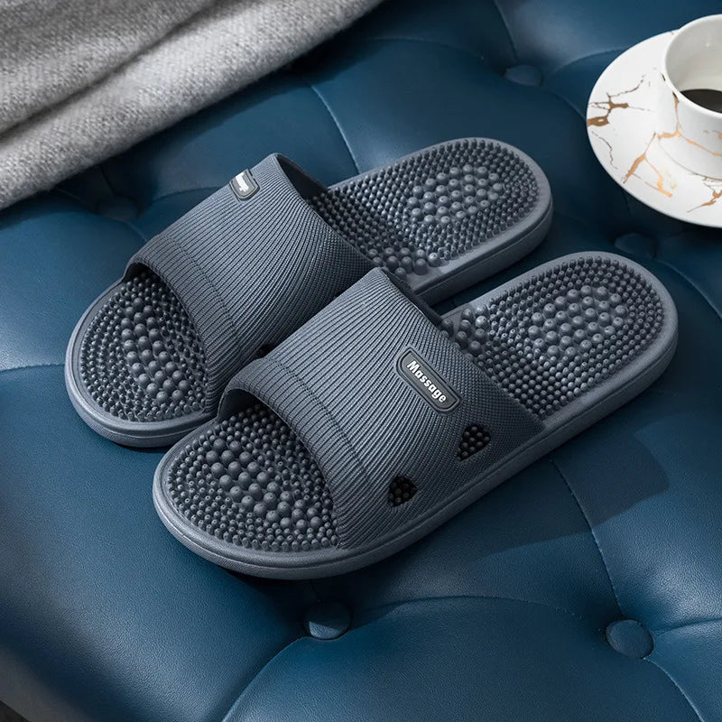 Women Men Foot Massage Slippers Home Bathroom Anti-slip Slides Soft Casual Flats Couples Home Relief Feet Health Care Shoes