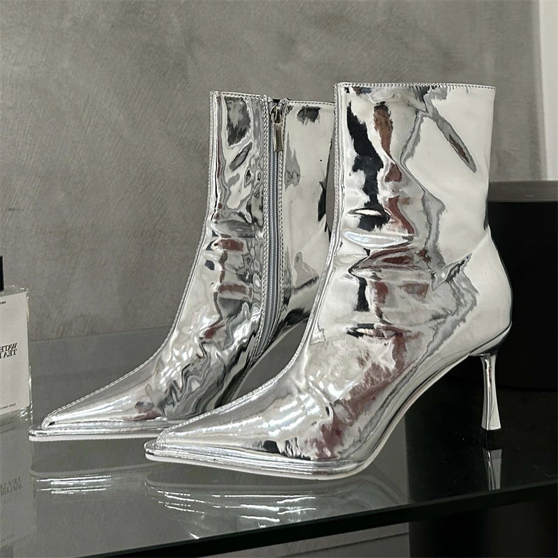 Eilyken Fashion Soft Leather Low Heel Zippers Women Ankle Boots Pointed Toe Spring Autumn Outdoor Short Ladies Shoes