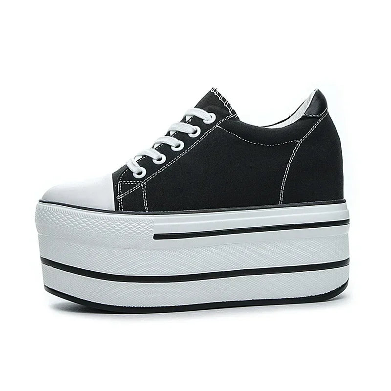 Fujin 7.5cm Fashion Canvas Shoes Breathable Women Super High Heel Sneakers Platform Shoes Women Autumn Autumn Women's Shoes